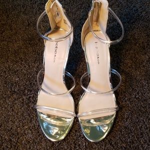 Bebe gold/clear strappy heels size 9